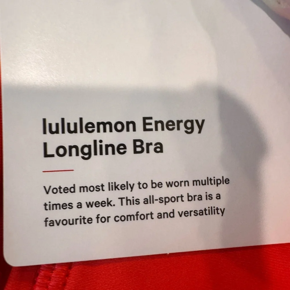 NWT Lululemon Energy Longline Bra Med Support Red Glow Size 12 - Picture 6 of 7